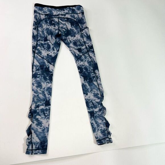 Lululemon Workout Leggings Womens 6 Blue Tie Dye Pull On Full Length Speed Tight - Picture 8 of 10